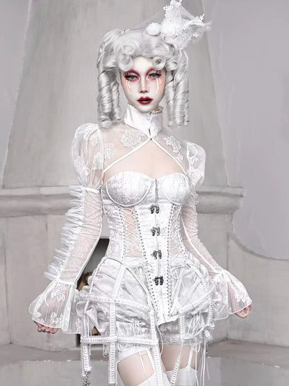 Schlafender Stand Gothic Kragen Chiffon Jacke Puff Weiß Kurz Alice Sheer Ärmel