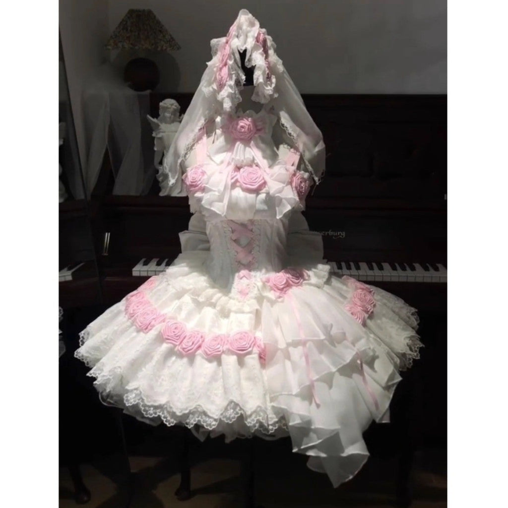 Elegantes rosa-weißes Lolita-Kleid BE007
