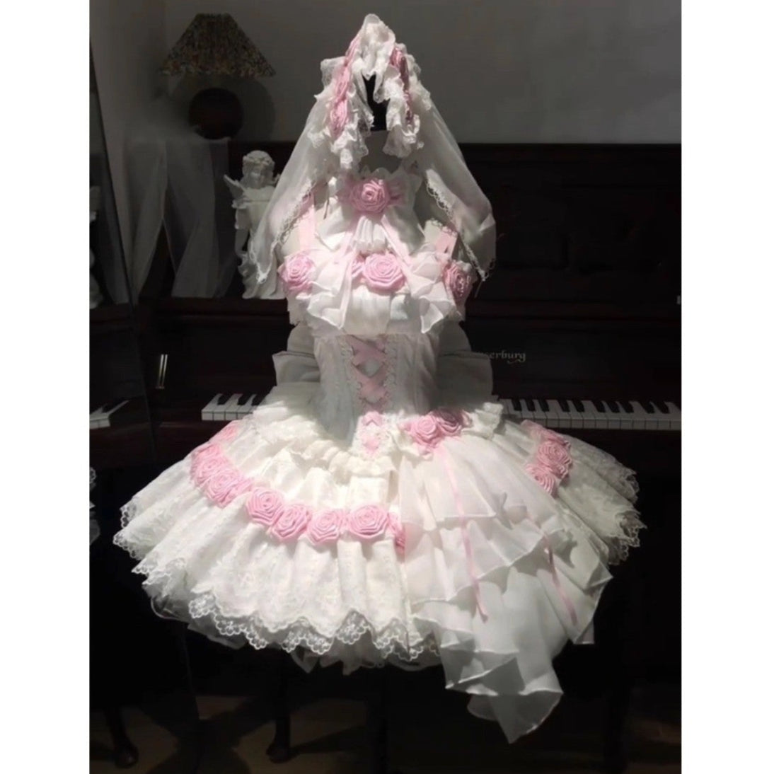 Elegantes rosa-weißes Lolita-Kleid BE007