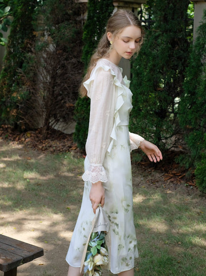 スカートトップ グリーン キャミソール フラワー シアー + シフォン