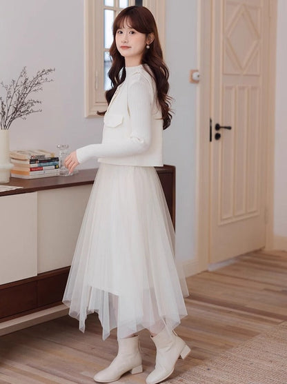 シースルー＋ショートフレグランスチュールエレガントベストドレス