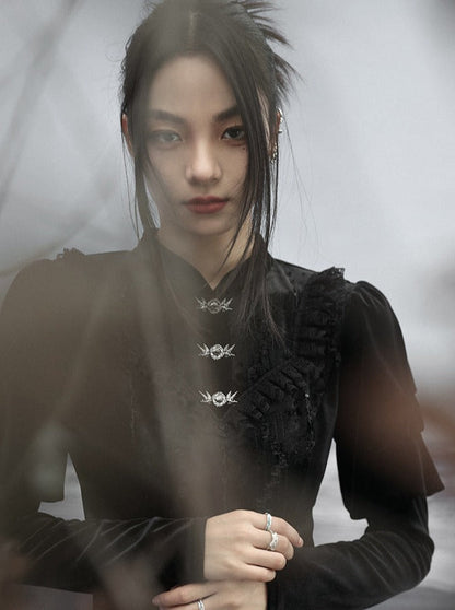 Rock Retro Schlitz Lange Dunkle Spitze Spleißen