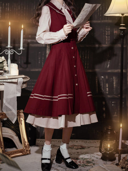 Hemdkleid Farbe + Krawatte Plissee Marine Anzug Gestreift Abzeichen Retro Magic Dress Academy