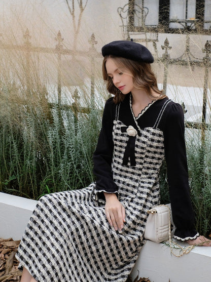 Dress Faux Retro Long Two-piece Ribbon