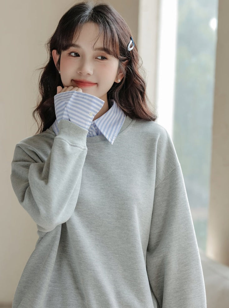 Loose Pullover Striped Top Two-piece