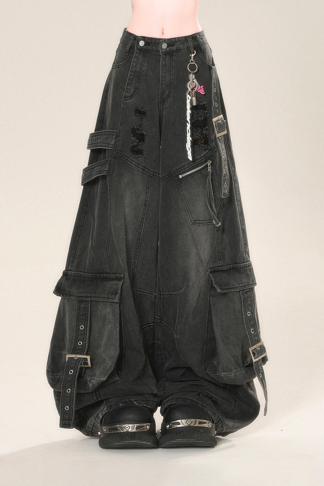 ストリートハイワイドリップデニムパンツ