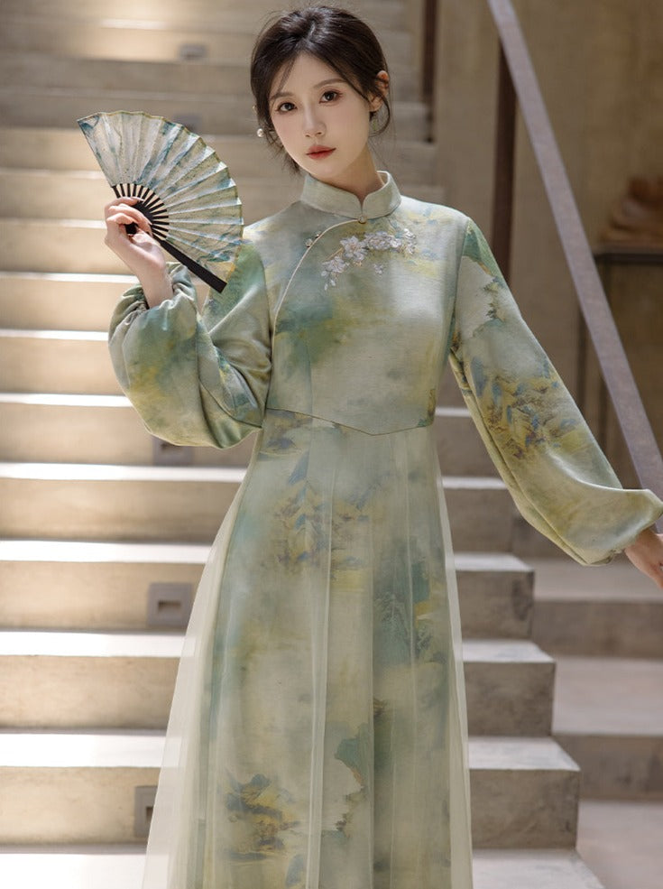 Neck Marbled Green Dress China Half