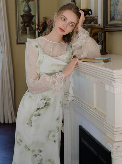 スカートトップ グリーン キャミソール フラワー シアー + シフォン