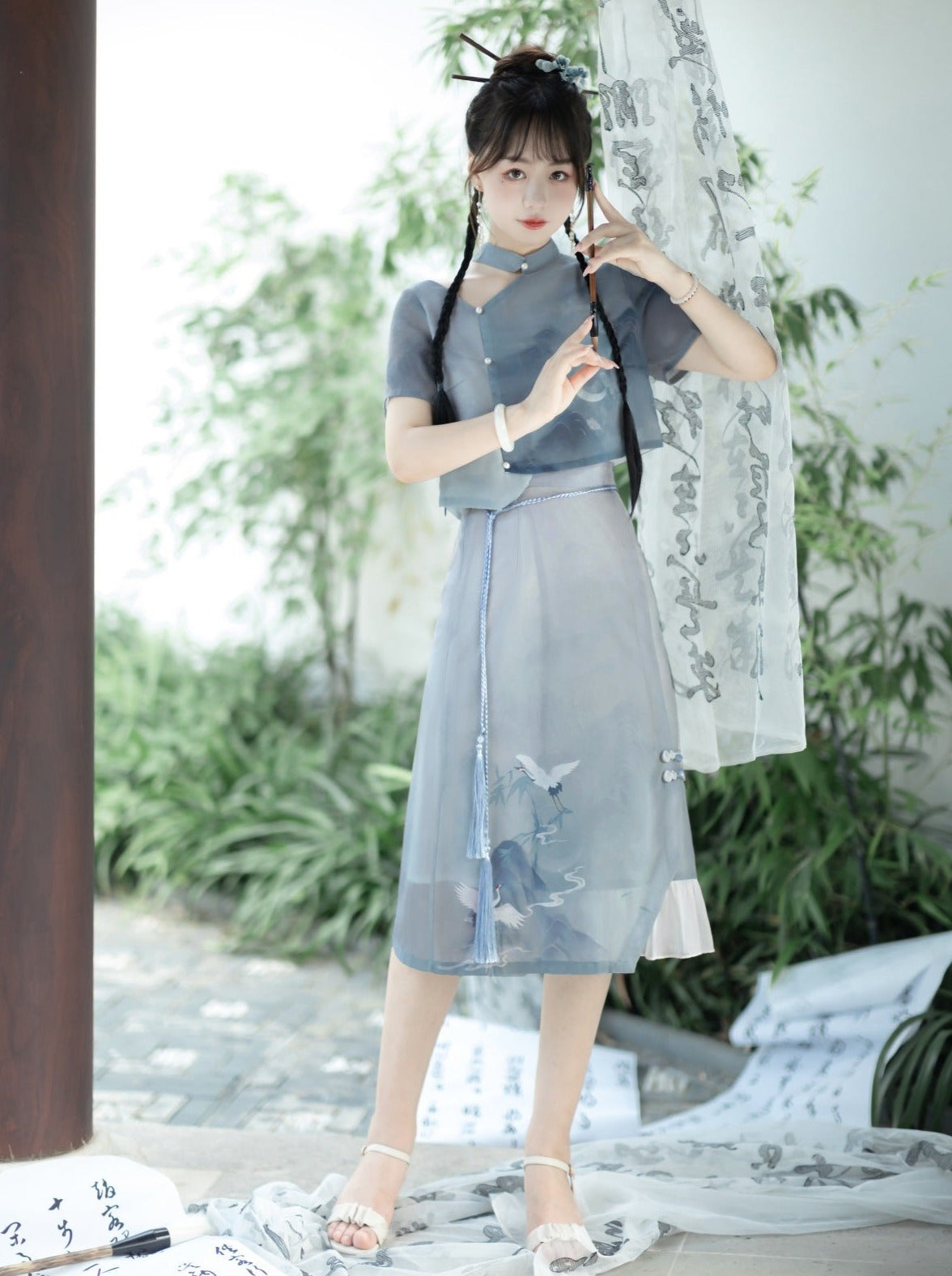 Rock Quaste + Shirt China Asymmetrischer China Print