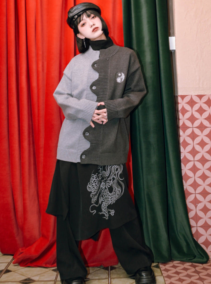 Zweiteilige Faux-Splicing-Hose mit weitem Lagen-Drache