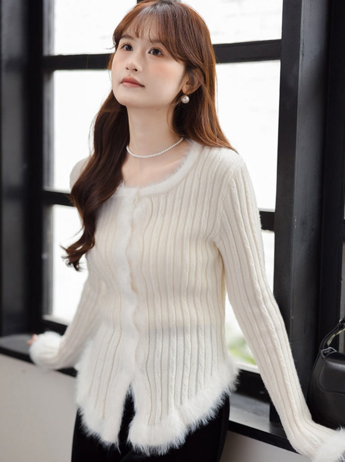 Schlanker süßer Pullover Twisted Top Pelz