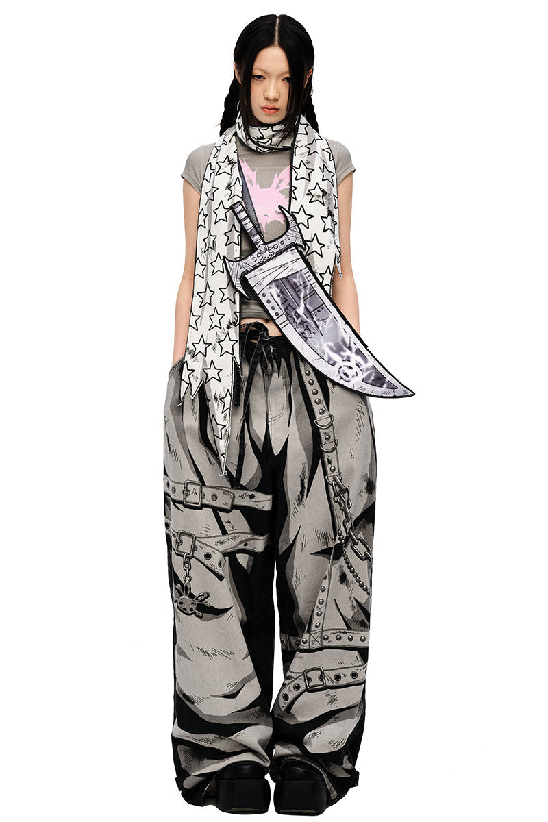 Hand 3D pants design loose painted