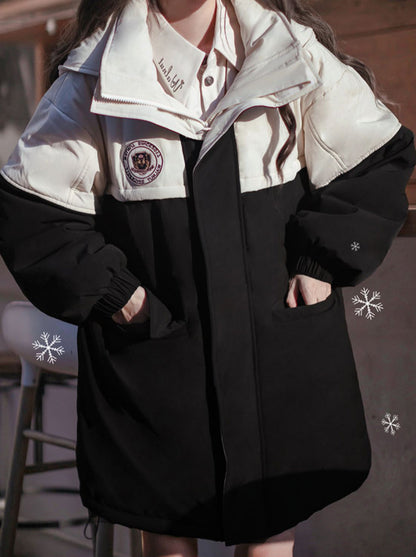 College Hoodie Style Jacket White Penguin Down