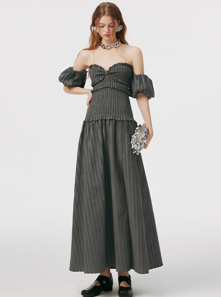 トップロングチューブオフショルダードレス