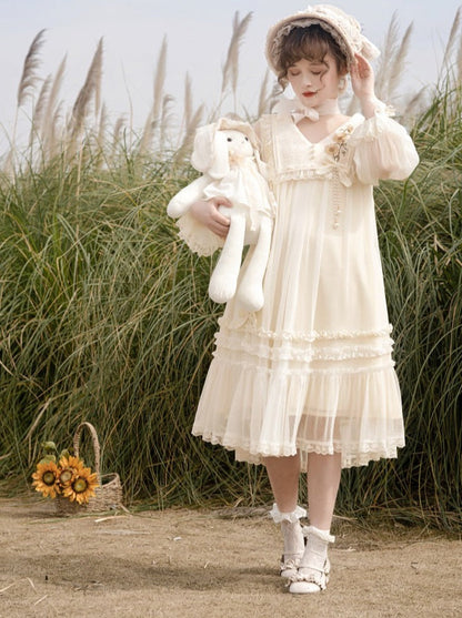 Sunflower Pure Dress White Sweet Lolita