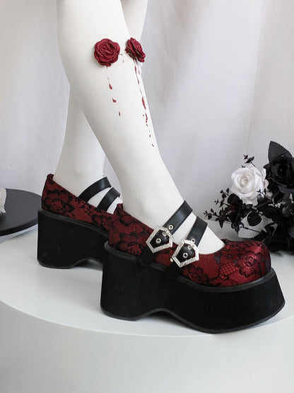Gothic Round Retro Platform Toe Shoes Matte Punk Lace