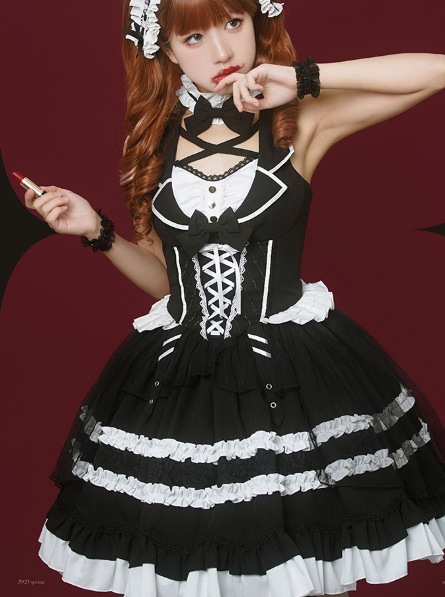 ホワイトエレガントブラックマジックドレスドールアンティーク