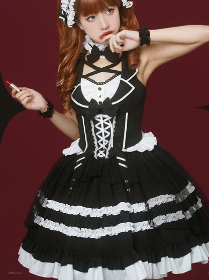 ホワイトエレガントブラックマジックドレスドールアンティーク