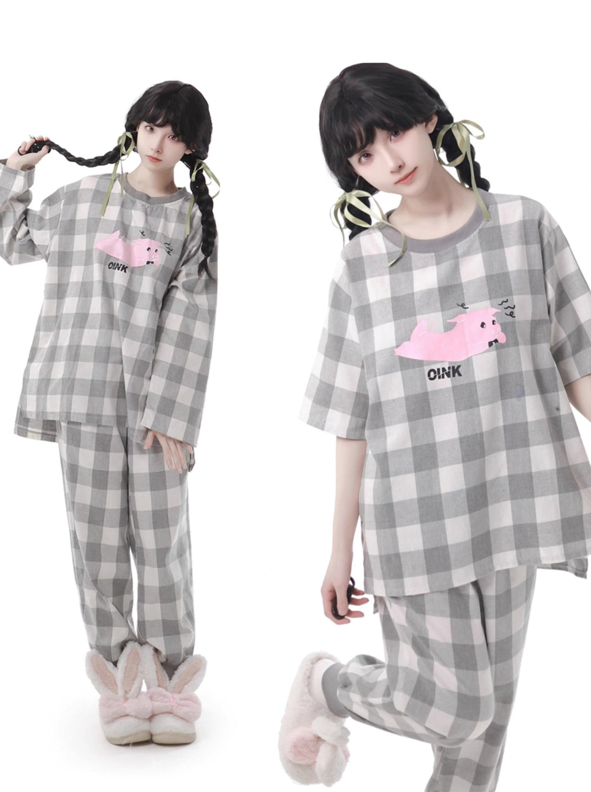 Weicher Baumwoll-Pyjama, Loungewear, lässiges Karomuster