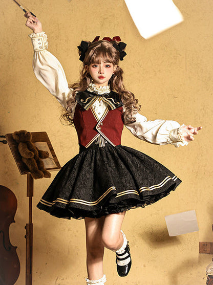 ジャカード刺繍のクラシックコンダクターシャツスカートセットアップ