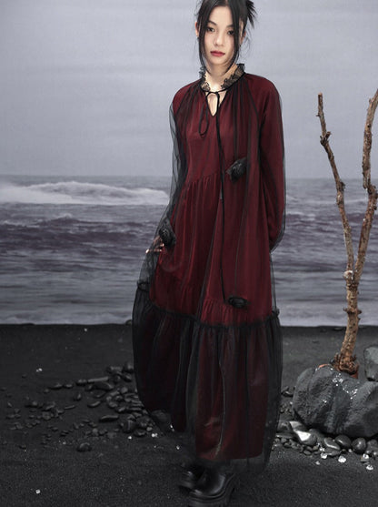 Loose See-through Shirt Dark Dress Mesh Contrast