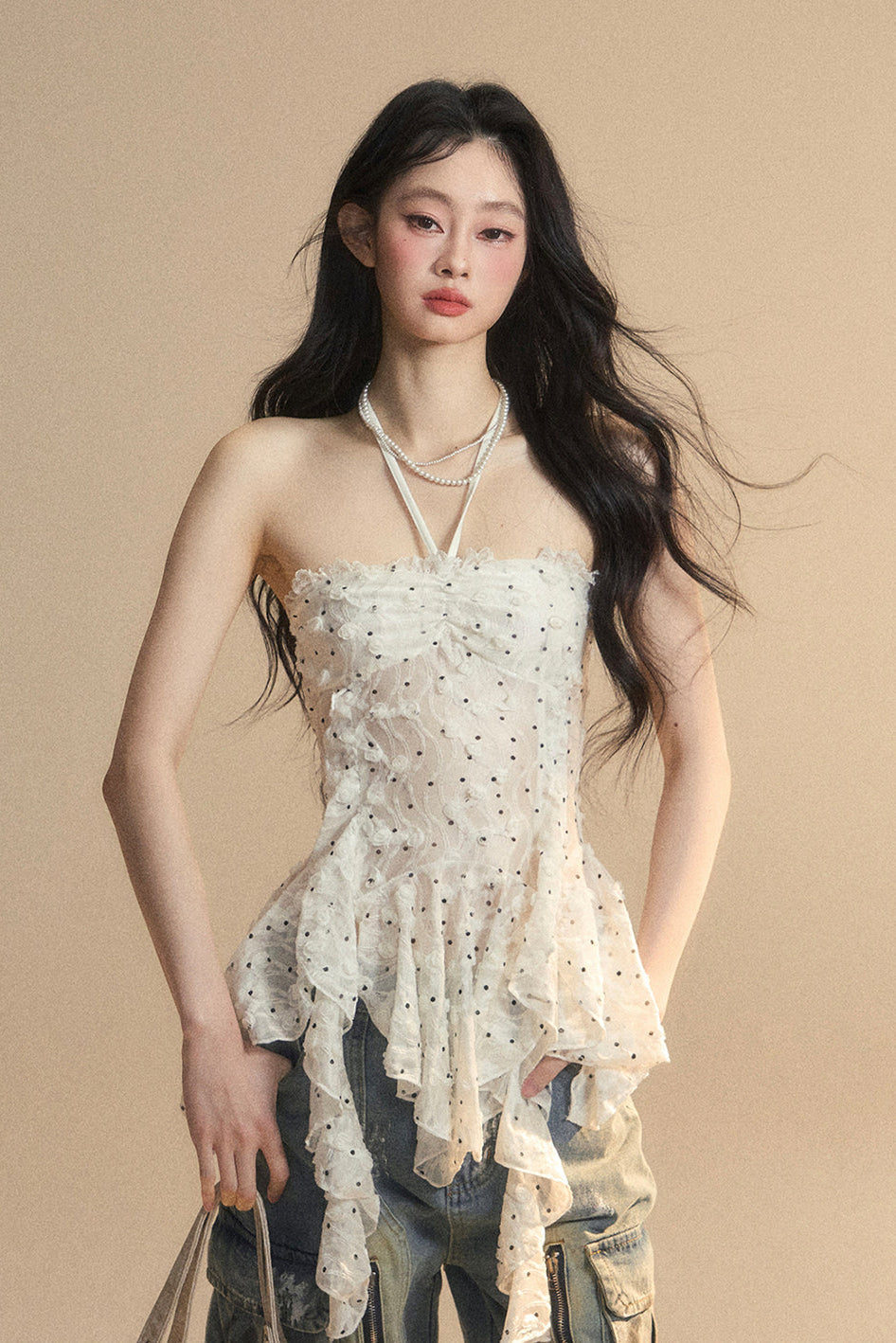 top Y2K lace One-shoulder