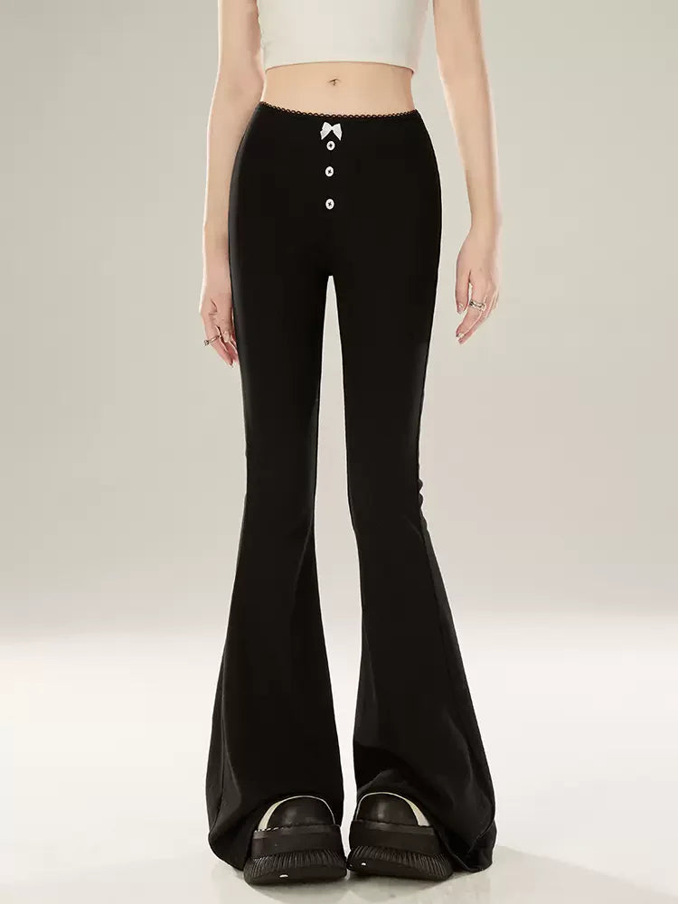 Black Slim Casual Pants Bell-bottom