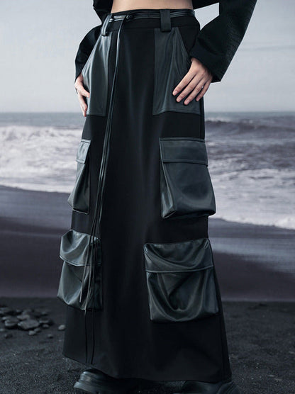 Schlitz Großer Stricktaschen Lederrock Dunkel