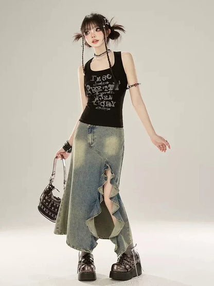 Tank Letter Schwarzes Top Amerikanischer Designdruck