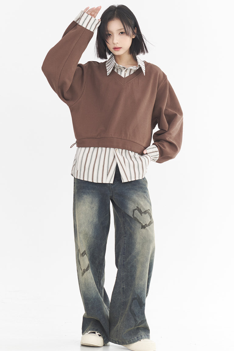 Street-Jeans im Herz-Print-Stil