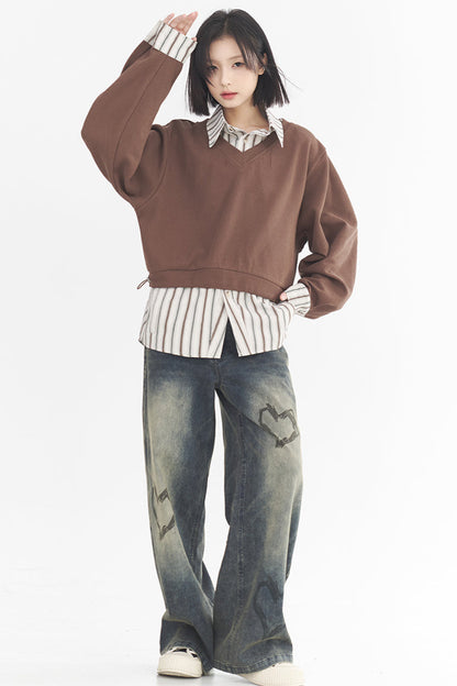 Street-Jeans im Herz-Print-Stil