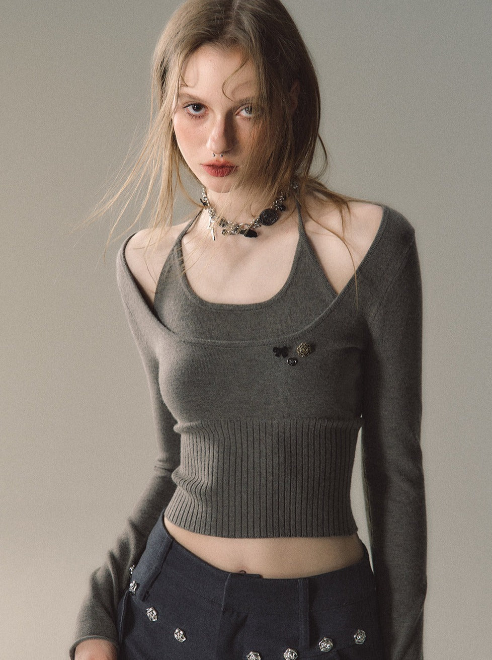 Zweiteiliges Neckholder-Top mit Rim-Ausschnitt