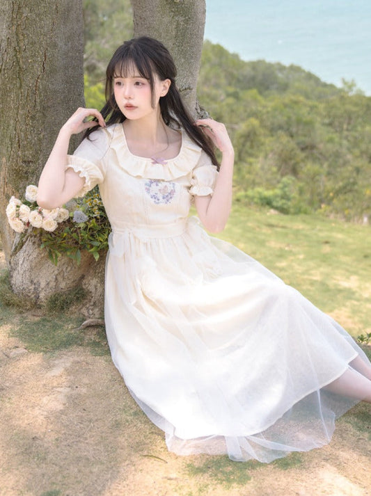 Ruffle Bow Double Dress Collar