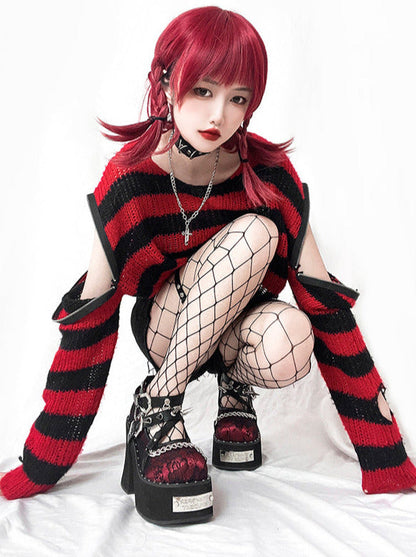 魔女パンクラウンドシューズリベットダークローズプラットフォームトゥ