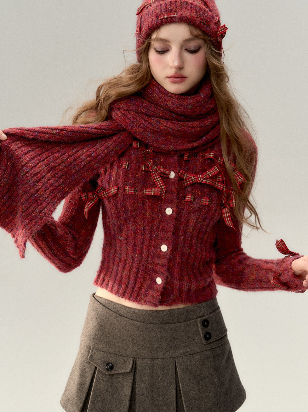 Ribbon Ribbed Knit Top + Ribbon Knit Hat + Knit Flowers