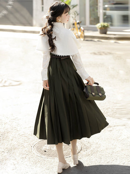 China Short Cape + Skirt Pleated + Retro Blouse