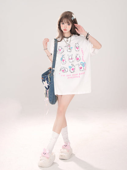デザインイラストTシャツ キュートなアーティスティックなゆるいウサギ