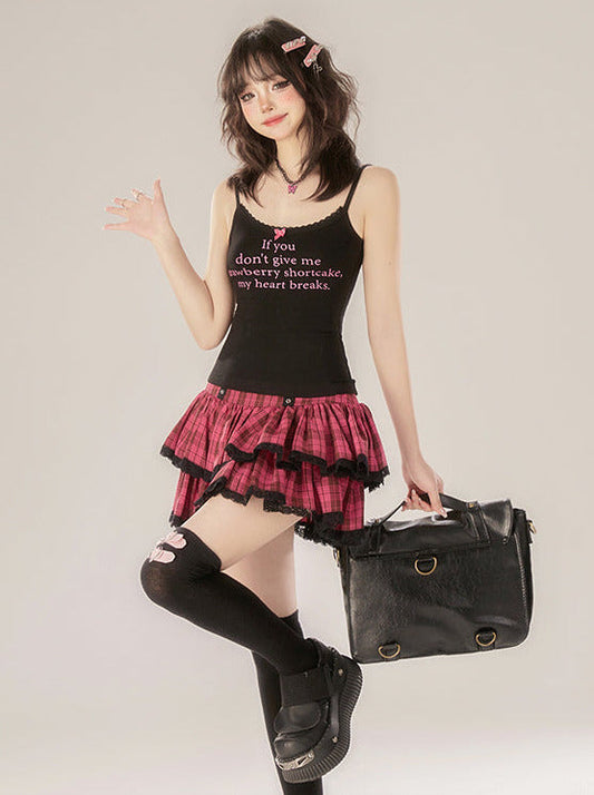 Rockband + Top Cake Cami Print Check Schwarz