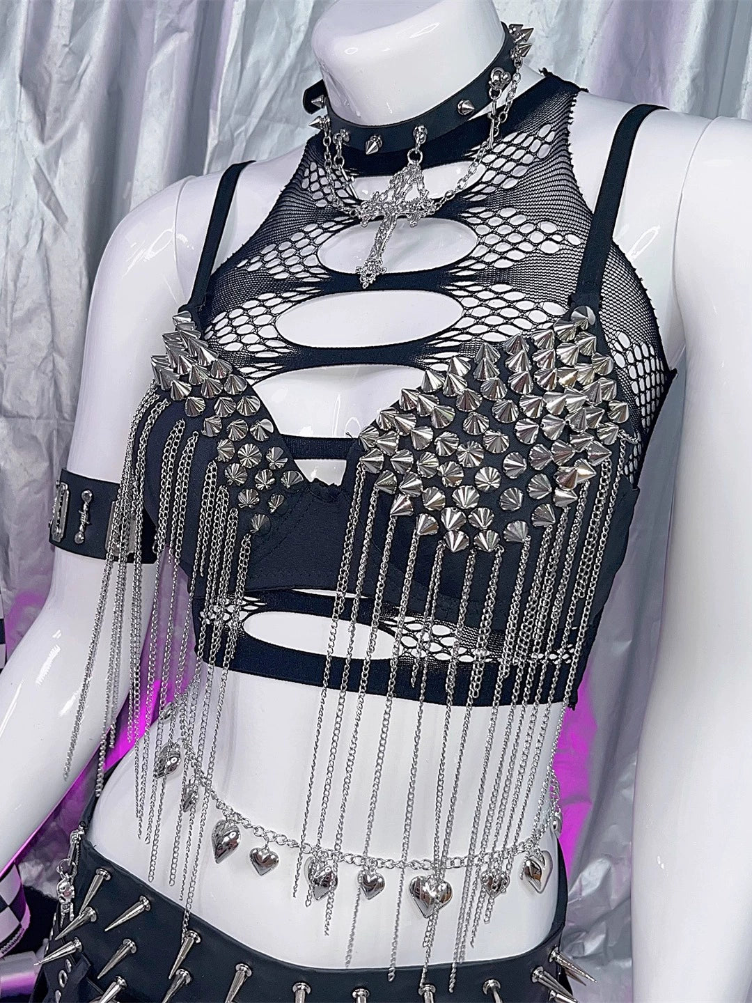 Y2K Punk Goth Rivet Metal Chain Suspender Vest Corset