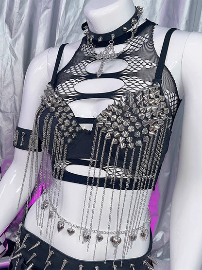 Y2K Punk Goth Rivet Metal Chain Suspender Vest Corset