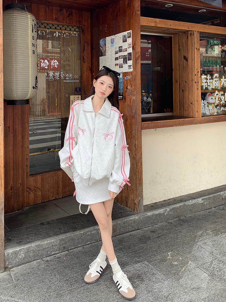 リボンアームスカートカジュアル+ジャケットタイト