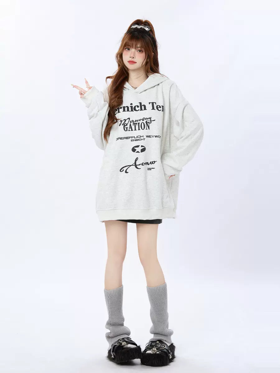 Kapuzenpullover mit amerikanischem Retro-Print und Buchstaben