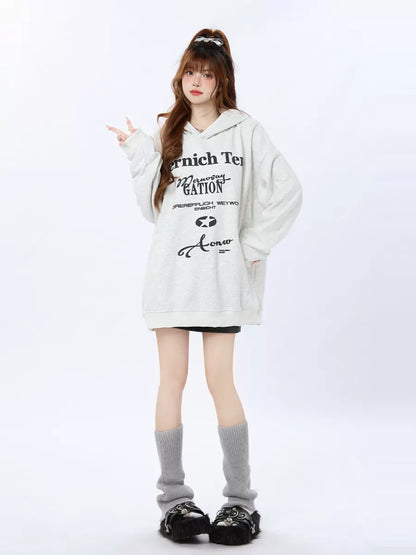 Kapuzenpullover mit amerikanischem Retro-Print und Buchstaben