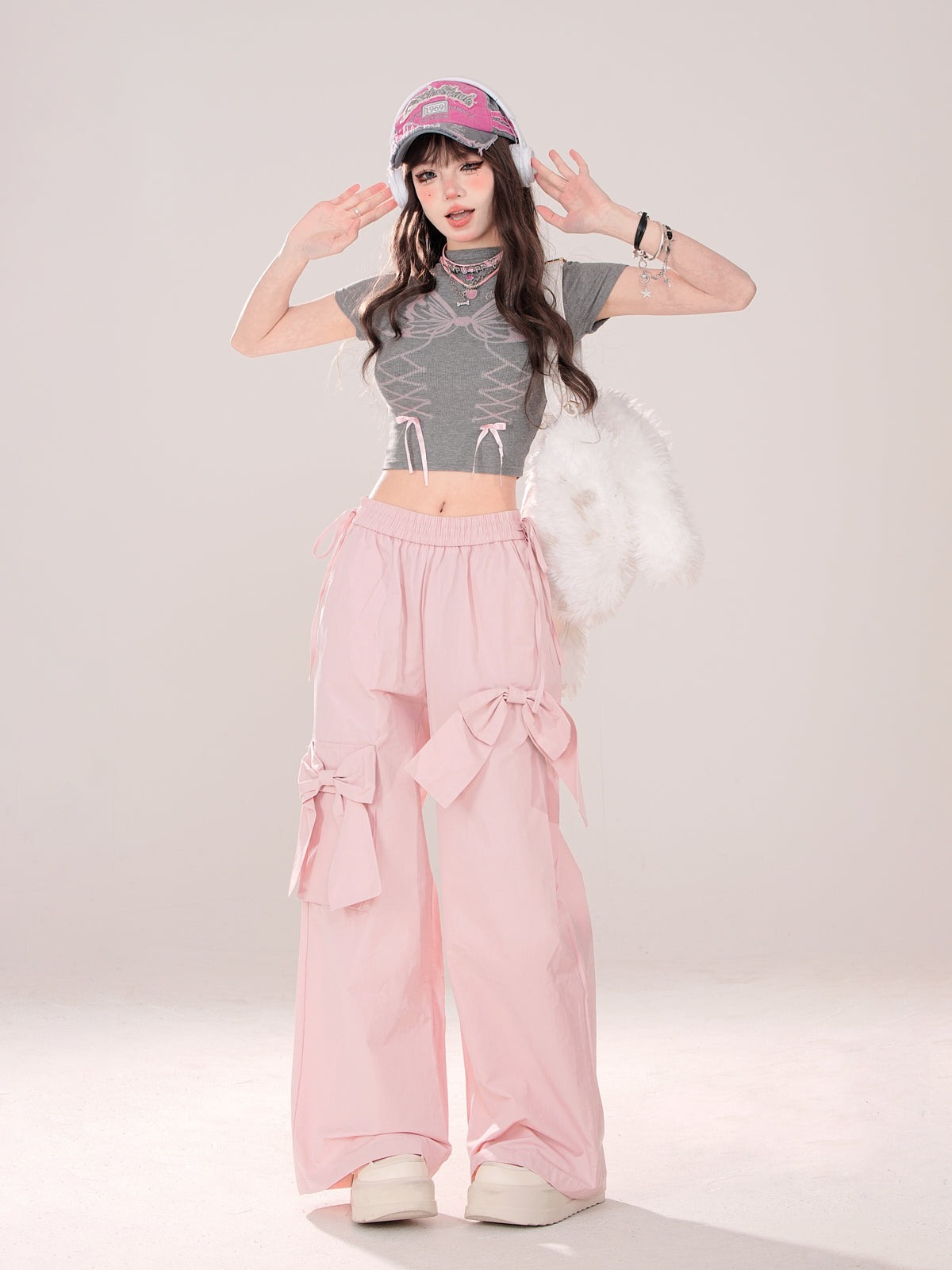 Bow Pants Pinky Loose Big Sweet