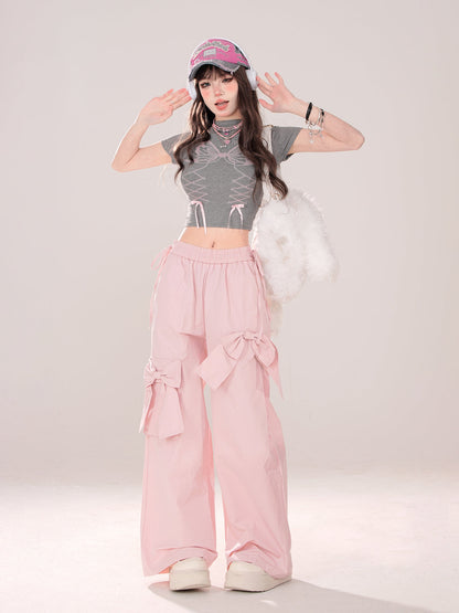 Bow Pants Pinky Loose Big Sweet