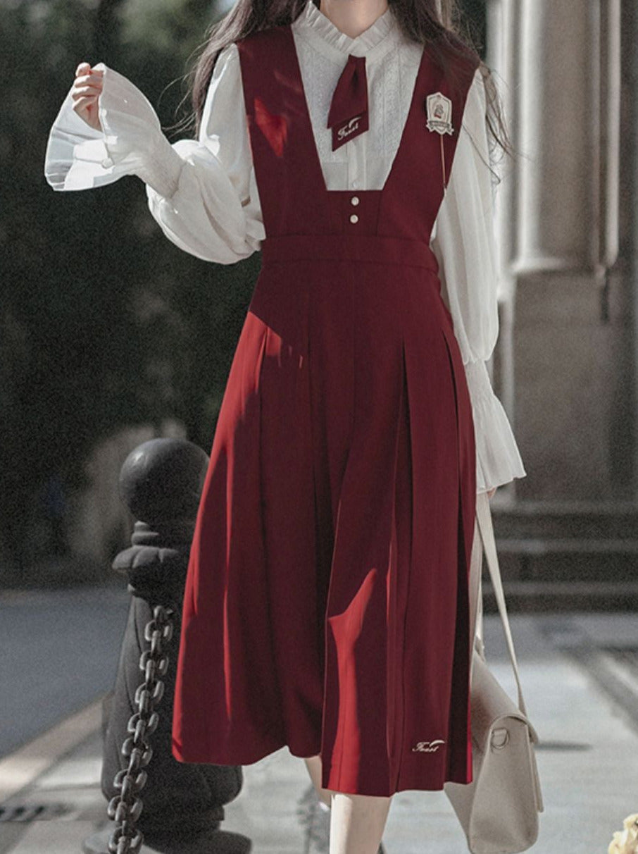 College Spitze Rot Retro Rot Abzeichen Chiffon Elegantes Hemd Krawatte Emblem Sommerkleid