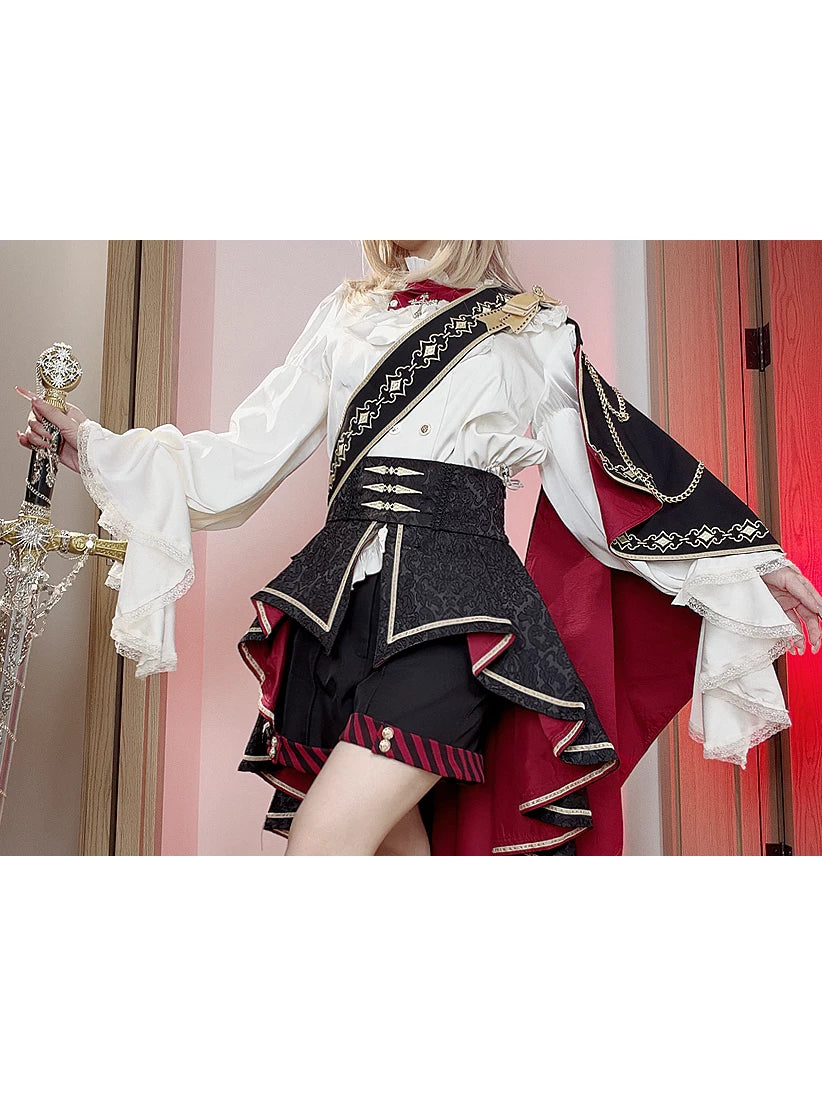 Burgundy Crusader Cross Ouji knight set with asymmetric overskirt train