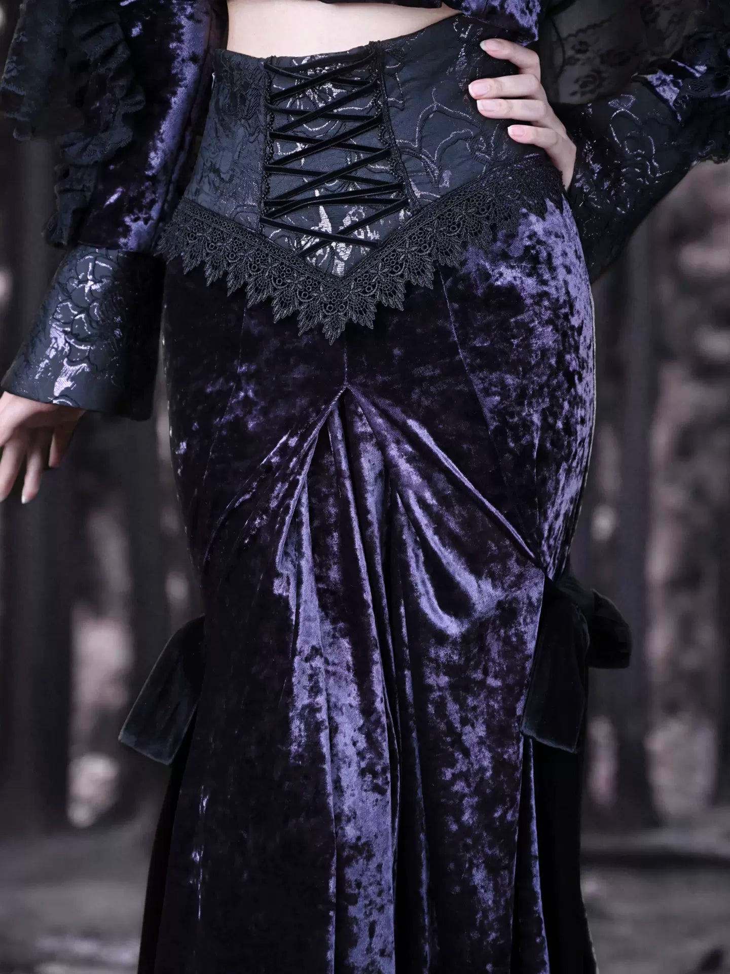 Gothic Long Skirt Ribbon Luna Velvet Slim