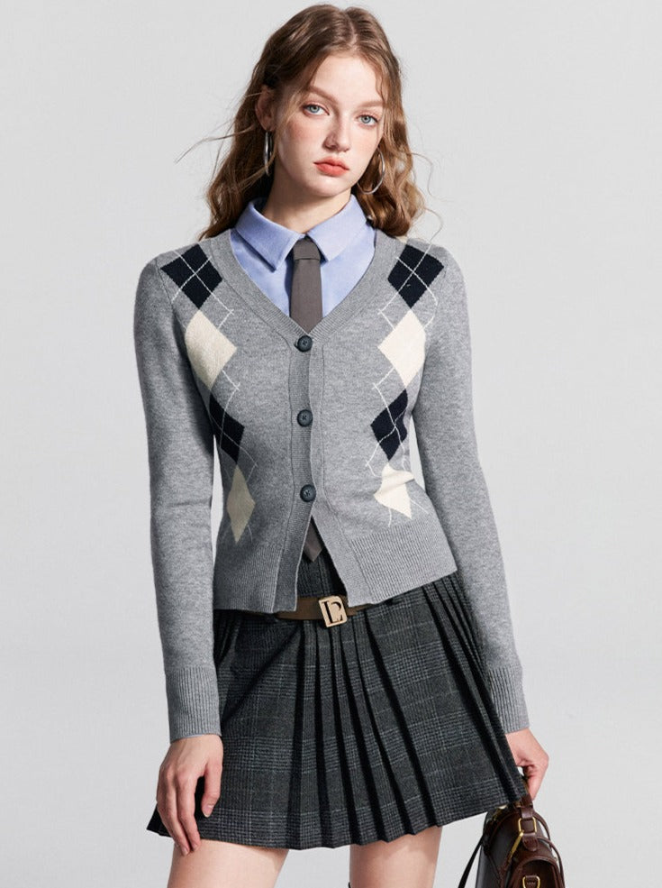 Retro Cardigan Slim Argyle