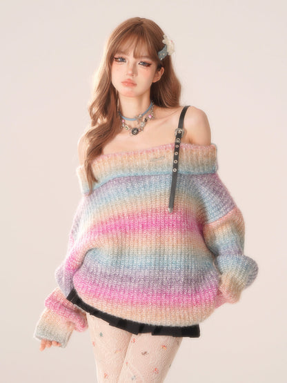 Off-Shoulder-Bordüren-Top Bunt